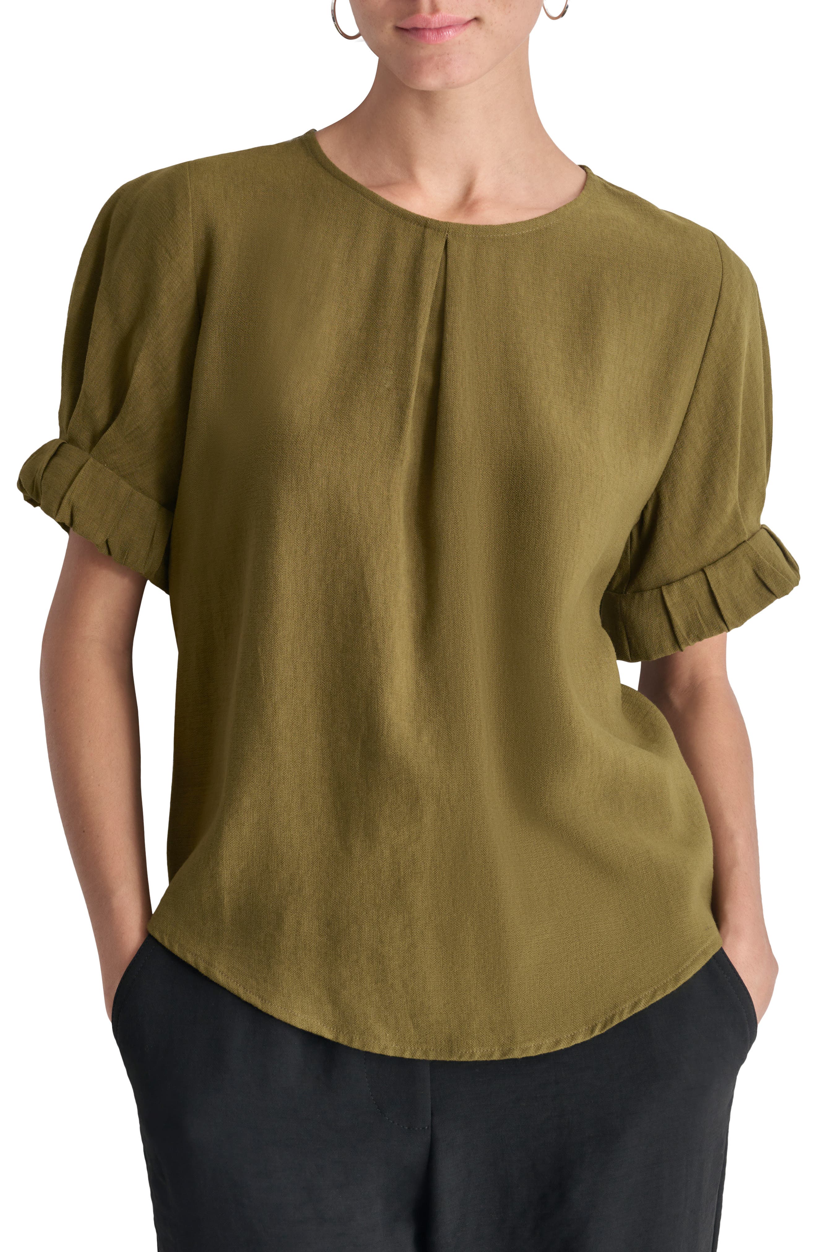 DKNY Crinkle Texture Short Sleeve Top