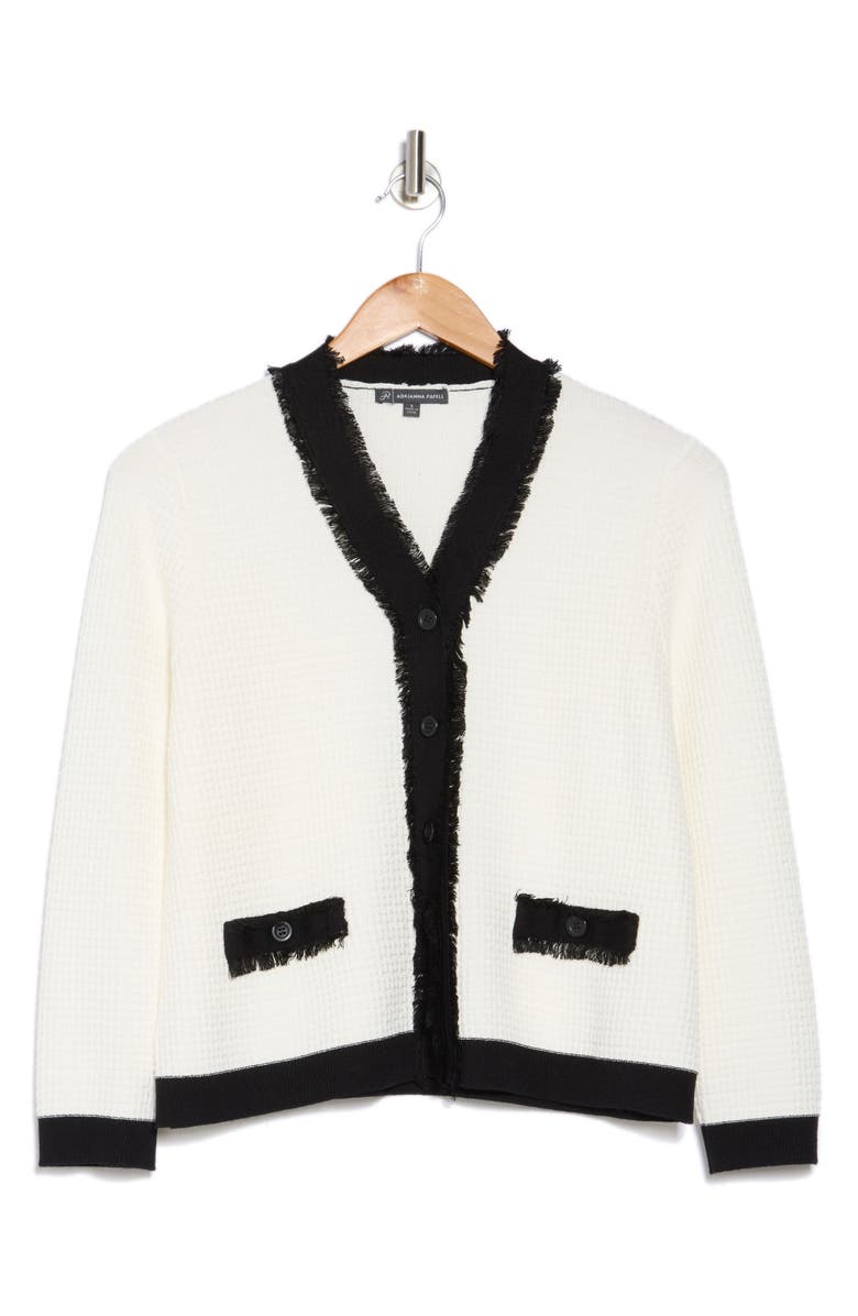 Adrianna Papell Frayed Edge Colorblock Crop Cardigan, Alternate, color, 