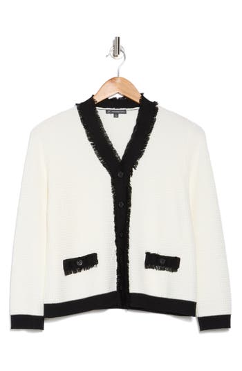 ADRIANNA PAPELL ADRIANNA PAPELL FRAYED EDGE COLORBLOCK CROP CARDIGAN