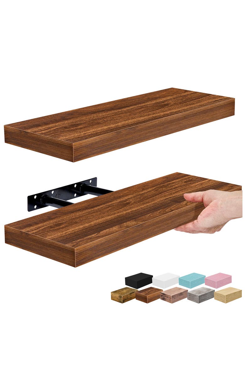Set of 2 16-Inch Rectangular Floating Shelves, Alternate, color, WALNUT