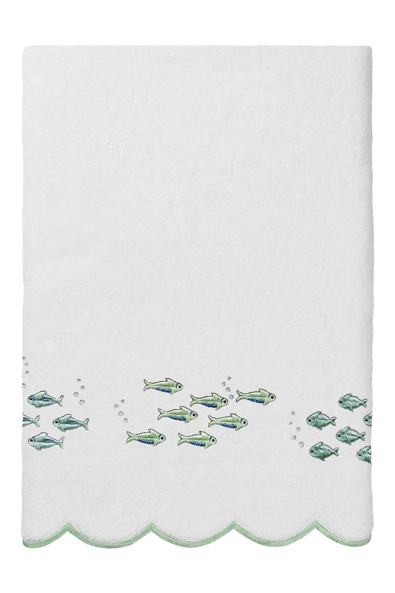 Fish School Scallop 3-Piece Hand Towel Set, Alternate, color, WHITE/ GREEN