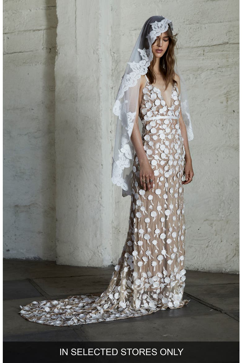 Marguerite Floral Petal Gown, Alternate, color, IVORY
