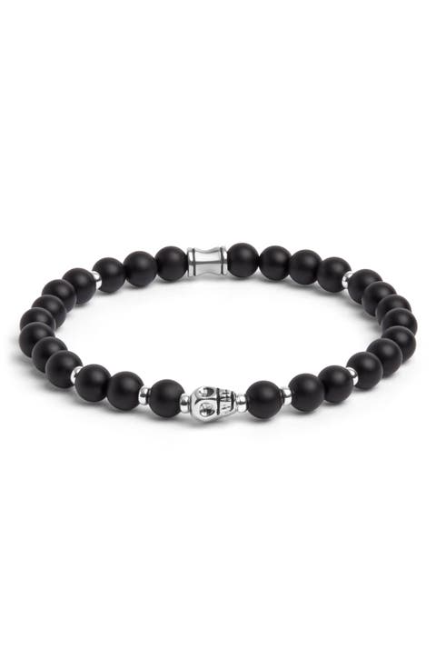 Men's Skull Semiprecious Bead Bracelet