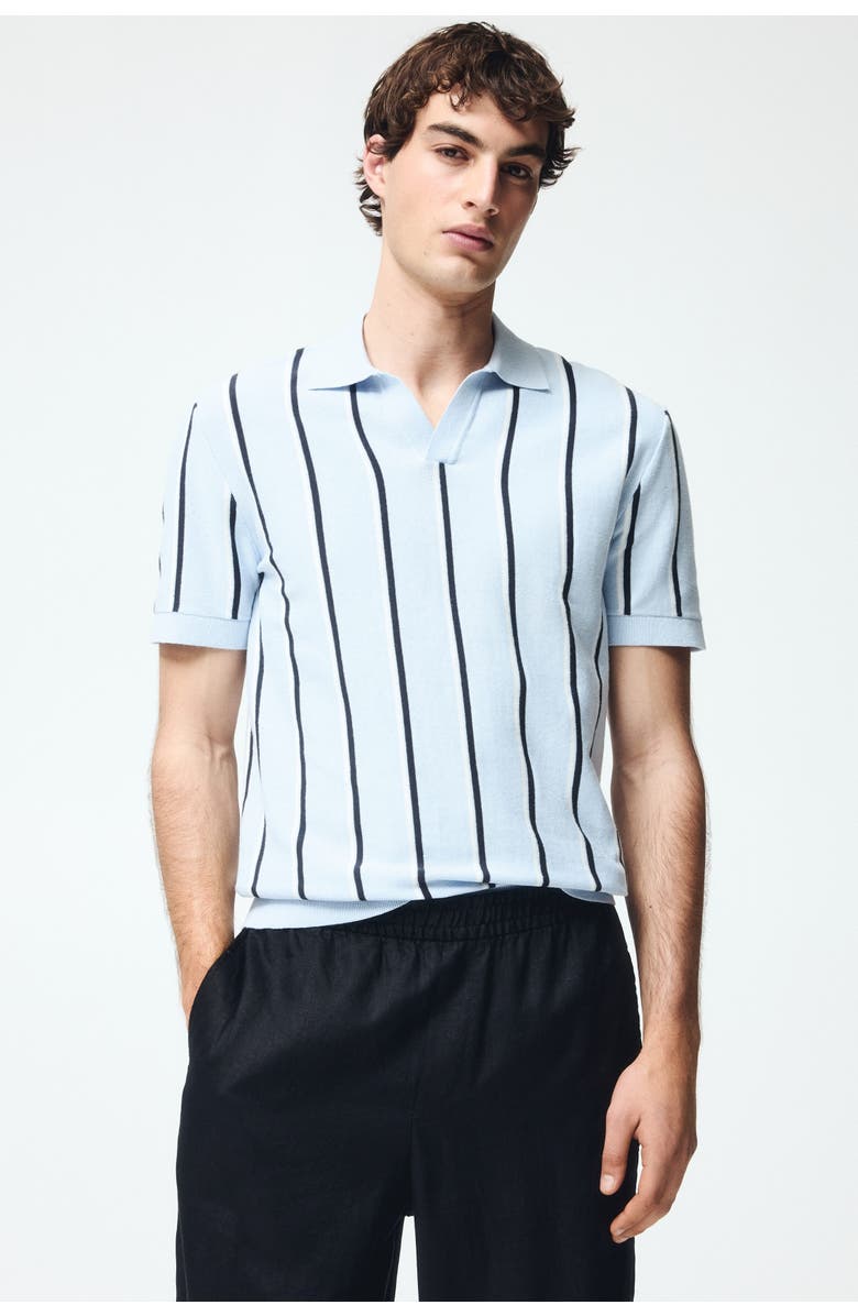H&M Regular Fit Cotton Polo Shirt, Alternate, color, Light Blue/Striped