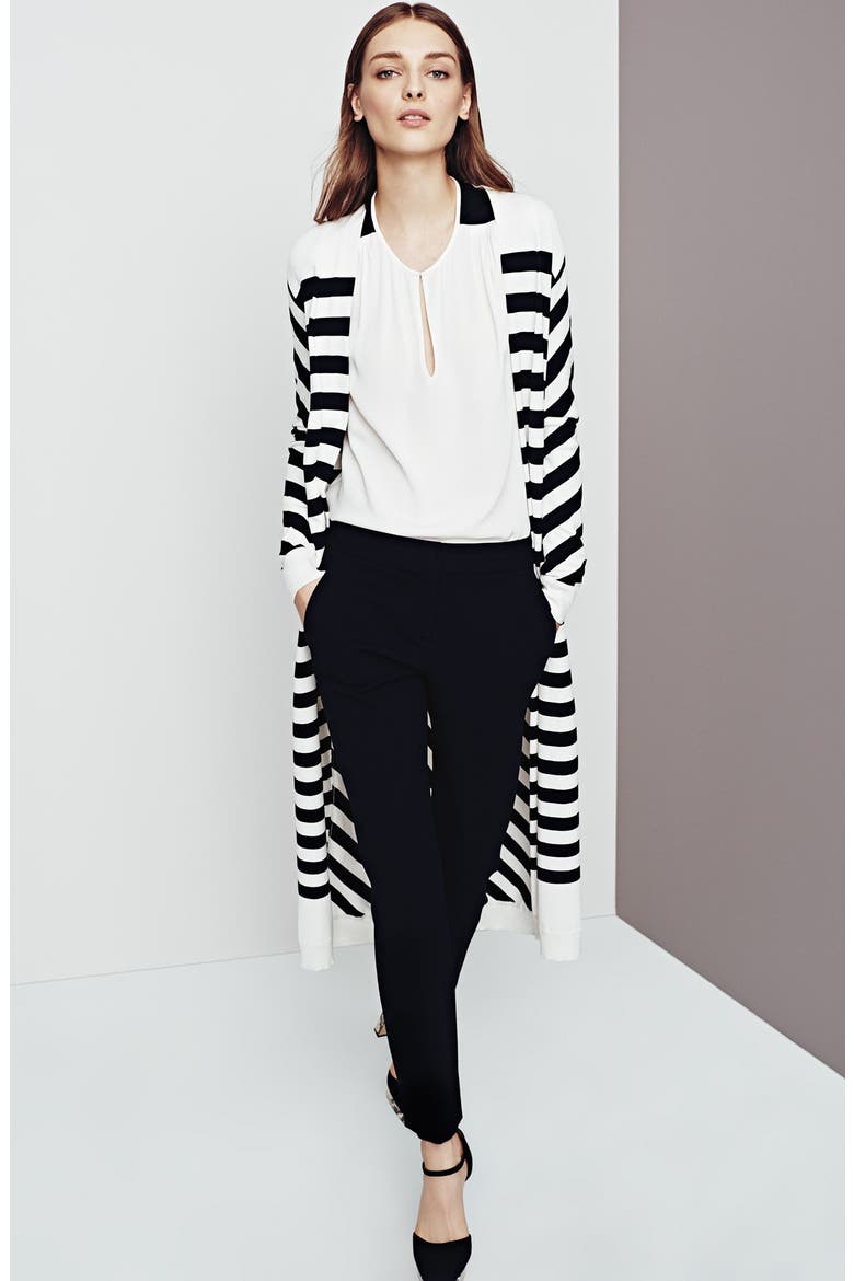 'Nikki' Silk Top, Alternate, color, IVORY/ BLACK