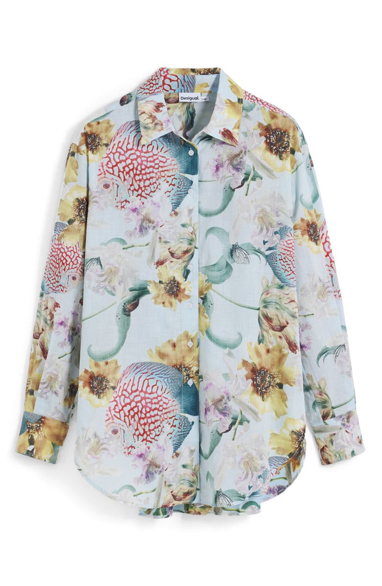 Desigual Floral Cotton Button-Up Shirt, Alternate, color, 