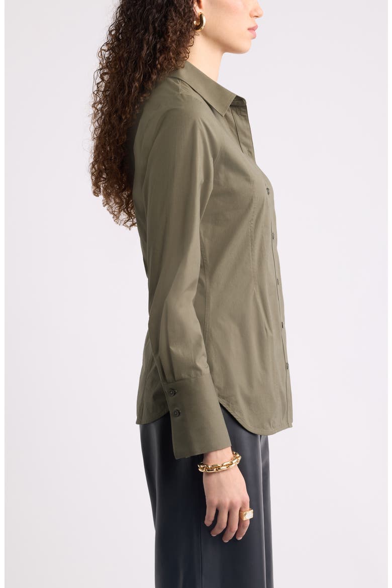 Poplin Waisted Button Down Shirt, Alternate, color, OLIVE SARMA