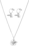 Bearfruit Jewelry Sterling Silver 18k Gold Plated Bee Pearl Necklace & Earring Set Dainty