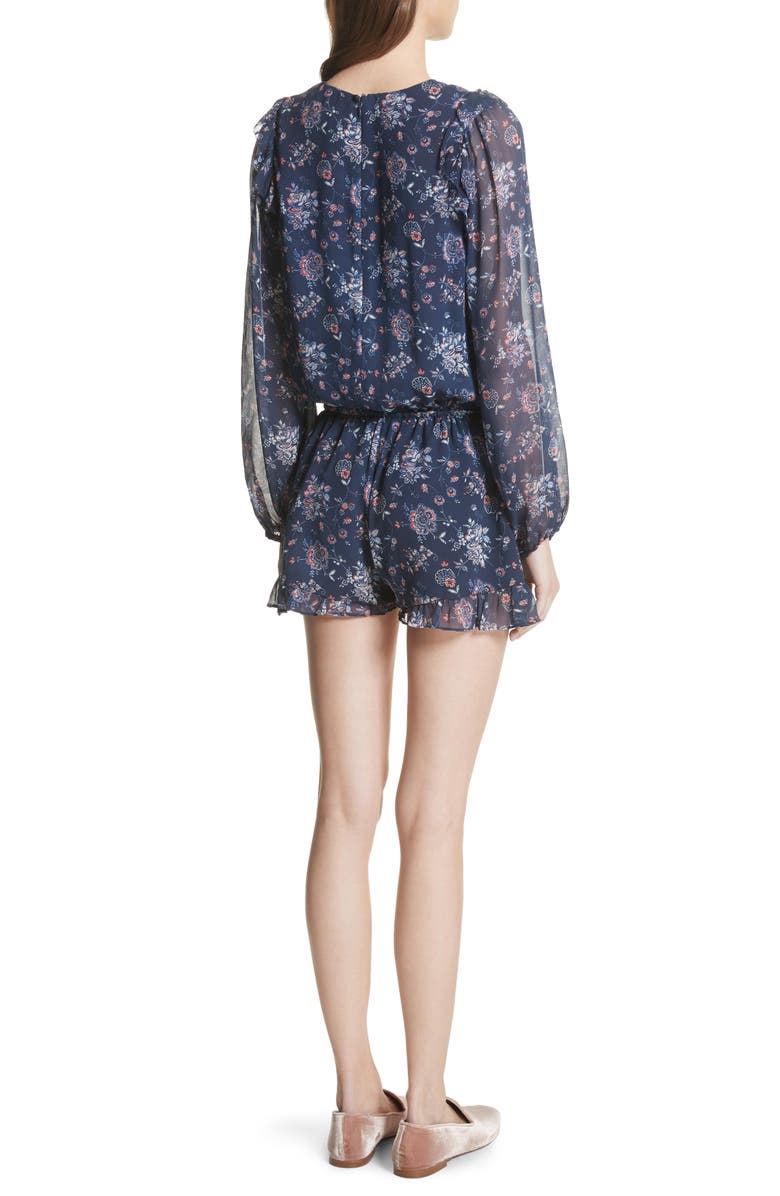 Joie Cherita Floral Silk Romper, Alternate, color, Dark Navy