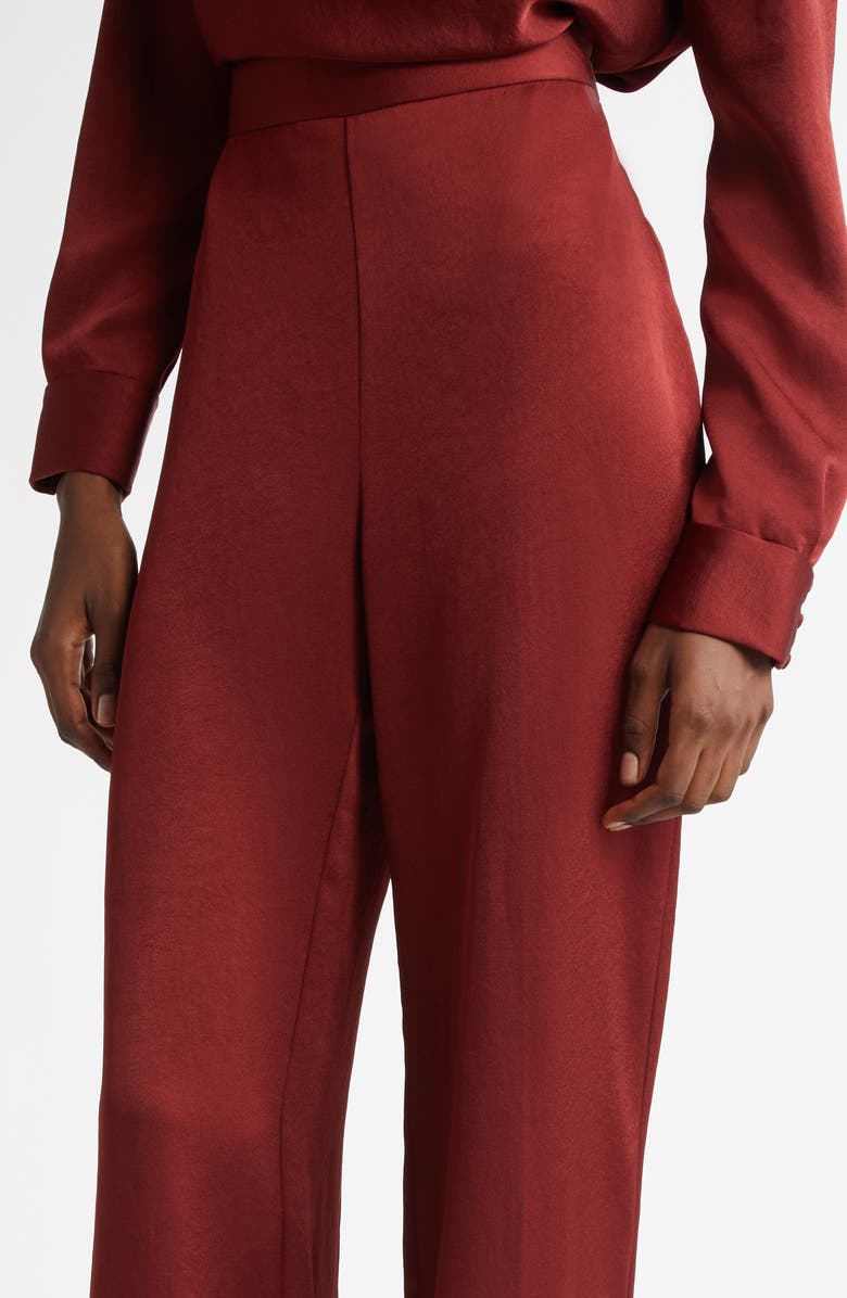 Lela Rose High Waist Satin Wide Leg Pants, Alternate, color, Bordeaux