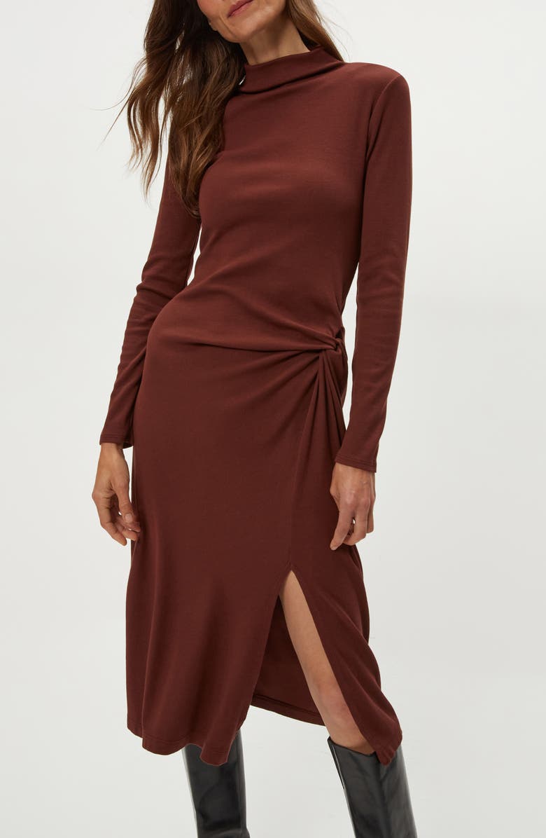 Michael Stars Tish Twisted Mock Neck Long Sleeve Midi Dress, Alternate, color, Espresso