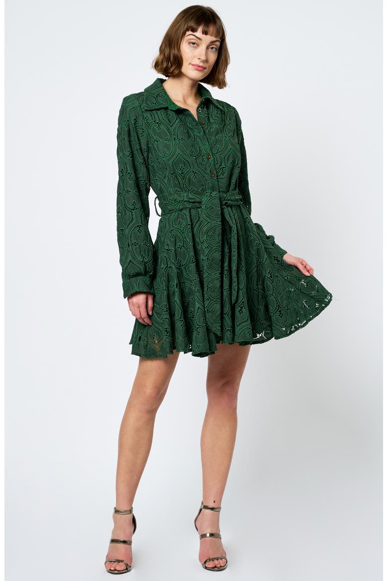 Serane Eyelet Embroidery Long Sleeve Minidress, Alternate, color, GREEN