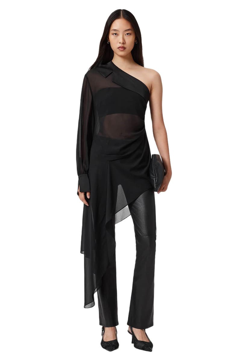 AllSaints Anaya Asymmetric Sheer Chiffon Top, Alternate, color, Black