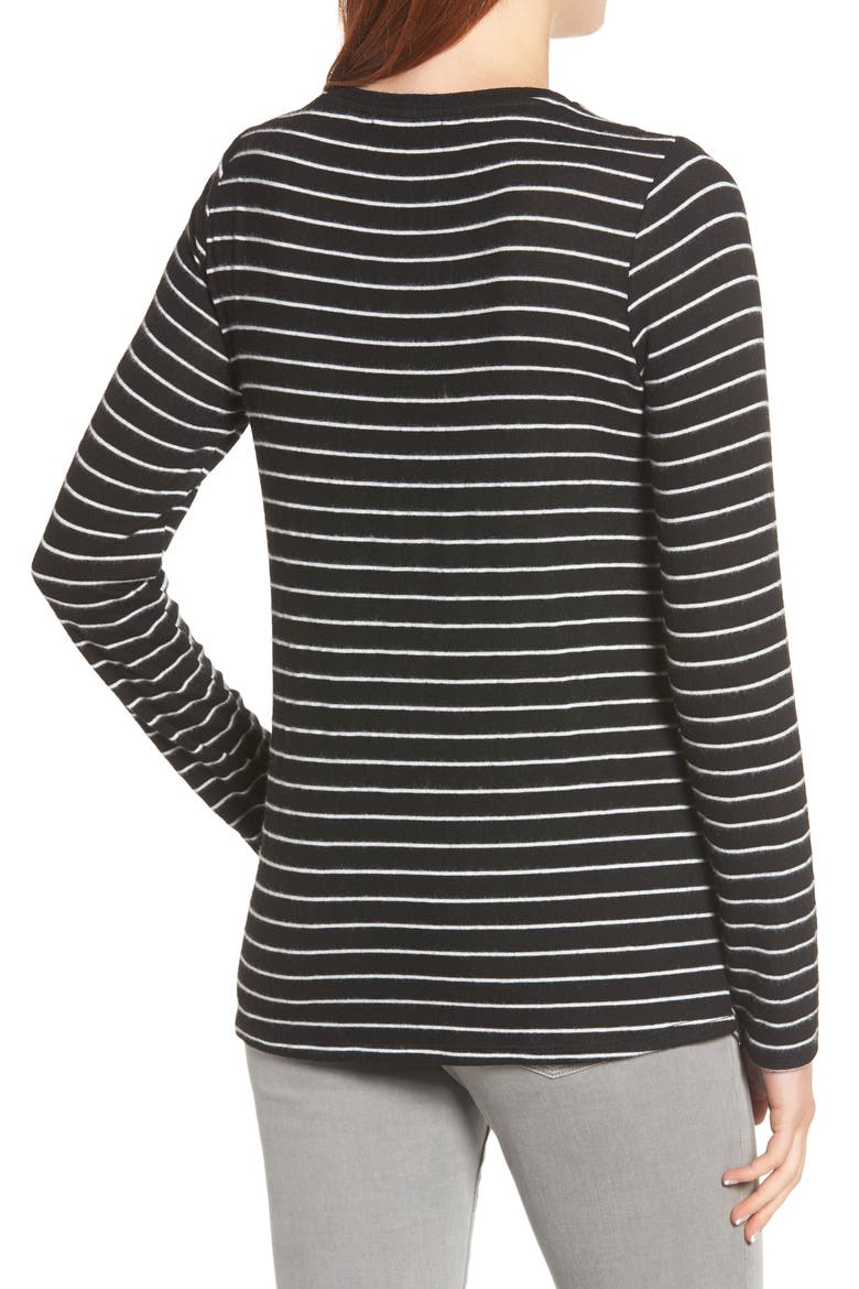 Gibson x Living in Yellow Lou Tie Front Fleece Sweater (Nordstrom Exclusive), Alternate, color, BLACK/ IVORY