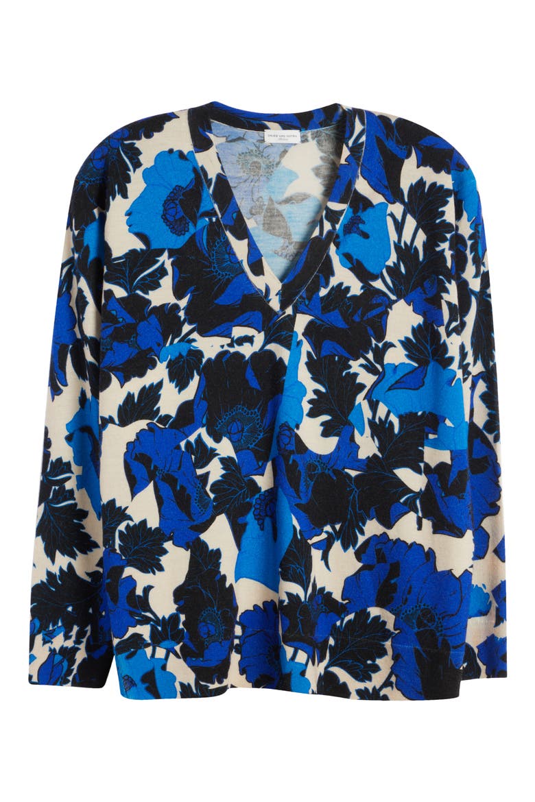 Netti Floral Print Merino Wool Sweater, Alternate, color, BLUE