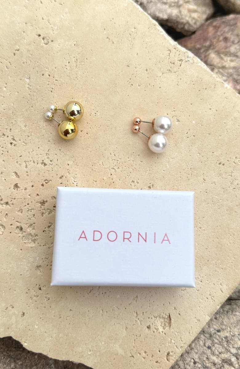 Adornia Set of 2 Faux Pearl Ball Front/Back Earrings, Alternate, color, Gold