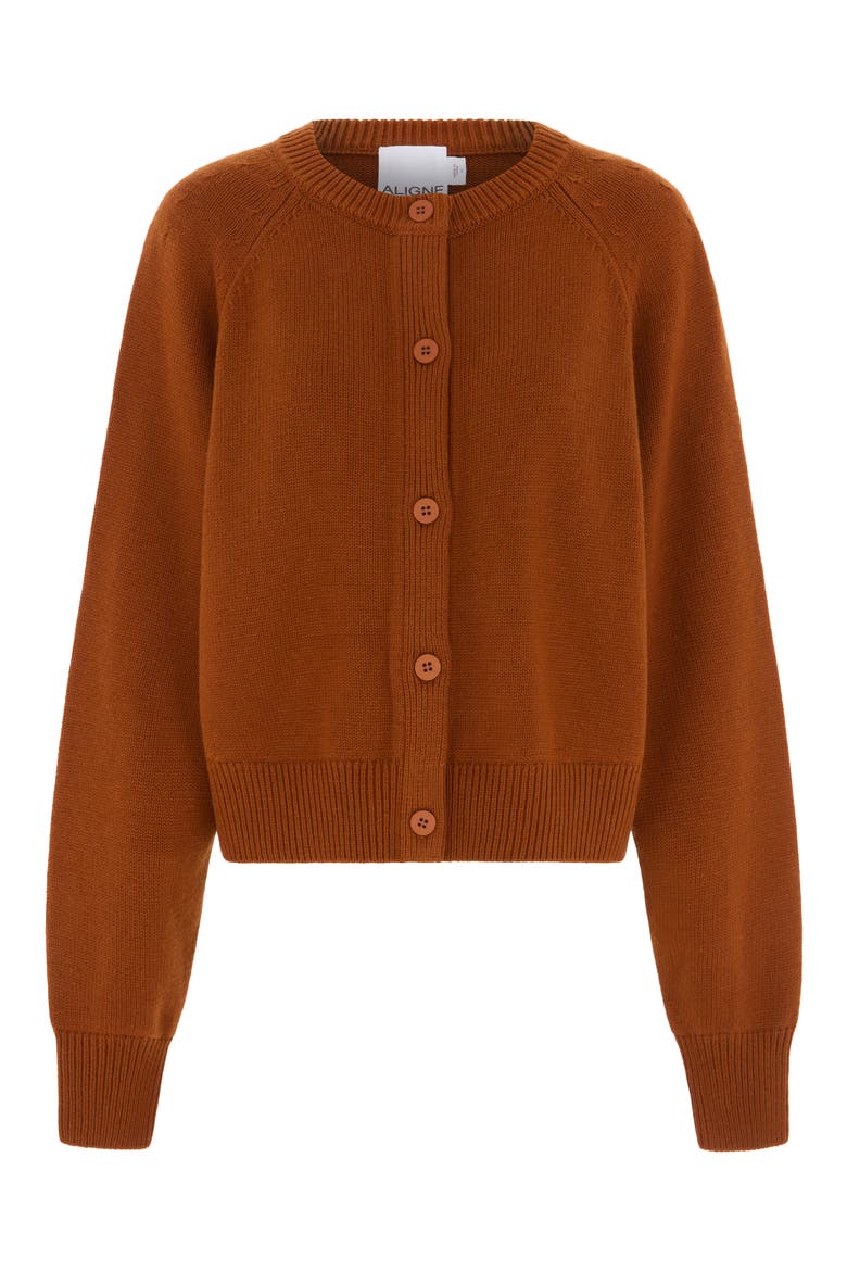 Tania Merino Wool & Cotton Cardigan, Alternate, color, COGNAC