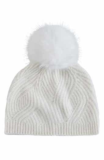 Wave Rib Beanie with Faux Fur Pom