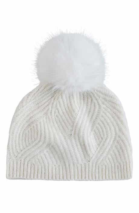 Wave Rib Beanie with Faux Fur Pom