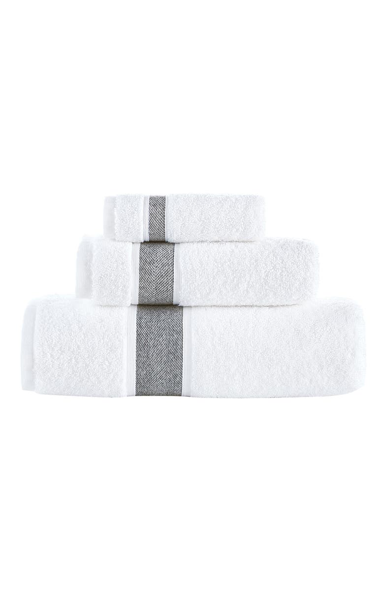 Brooks Brothers Ottoman Rolls Turkish Cotton 3-Piece Bath Essential Towels, Main, color, Anthracite/ White