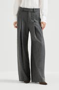 Brunello Cucinelli Virgin wool and cashmere twill flannel pleated barrel trousers with monili