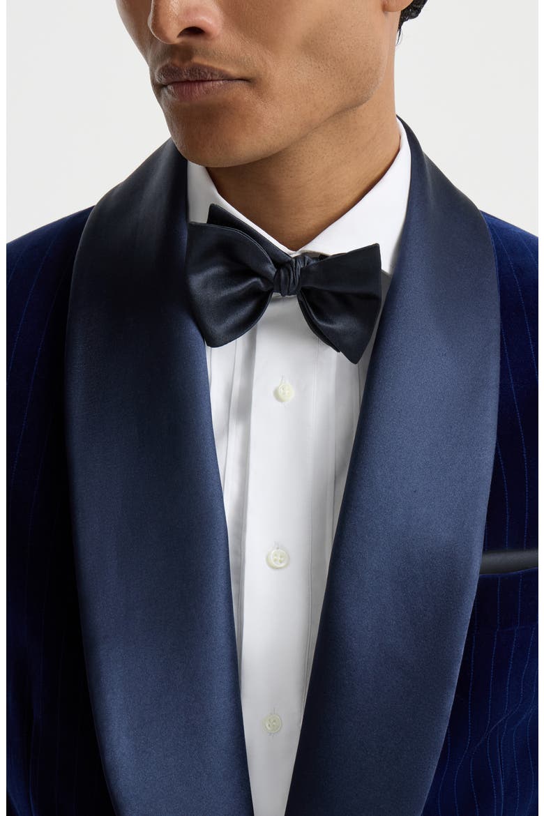 Cotton and silk satin bow tie, Alternate, color, Navy Blue