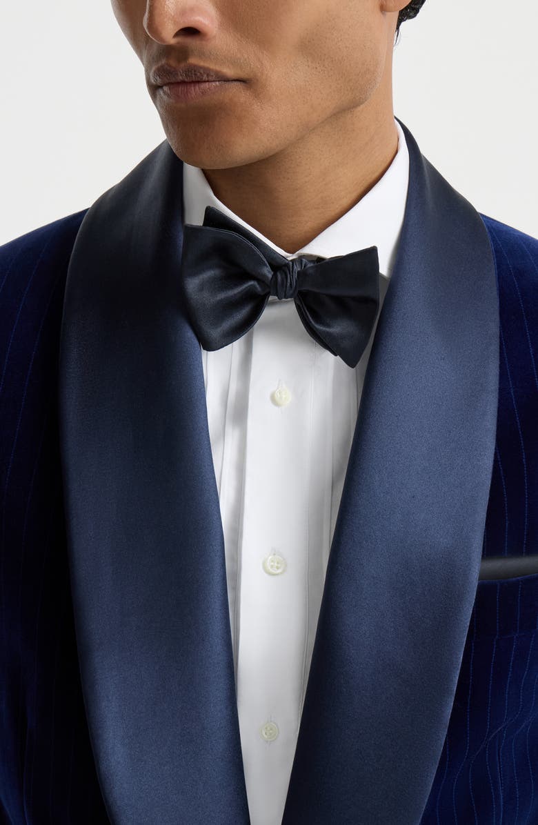 Brunello Cucinelli Cotton and silk satin bow tie, Alternate, color, Navy Blue
