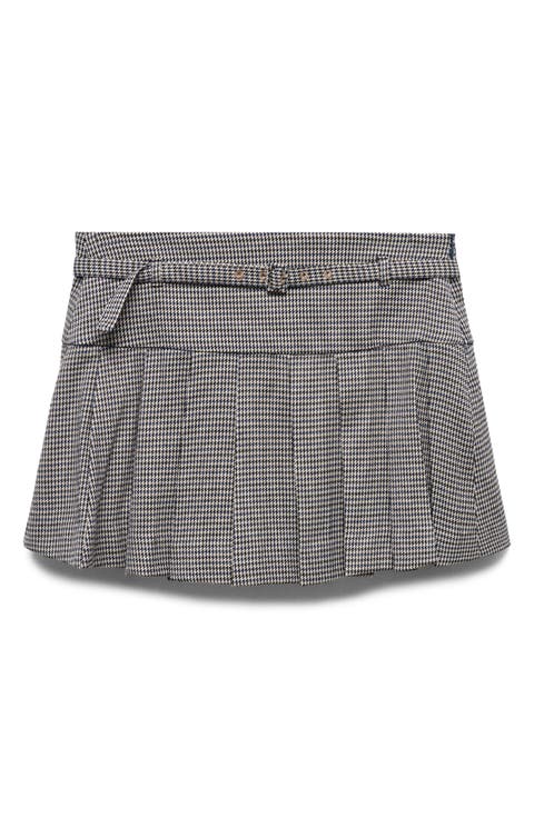Houndstooth Belted Miniskirt