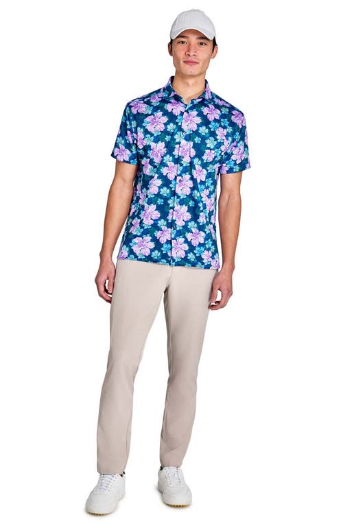 Construct Layered Hibiscus Shirt Front In Navy/purple