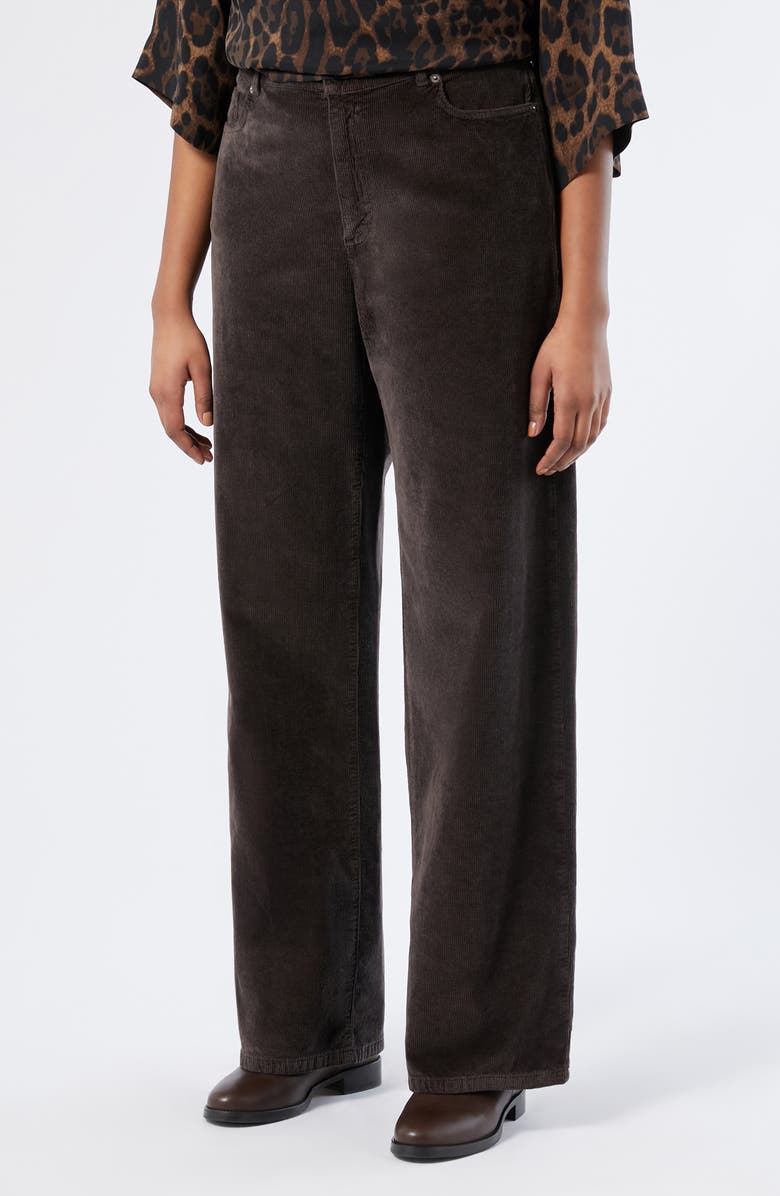 Marina Rinaldi Medea Wide Leg Corduroy Pants, Main, color, Chocolate