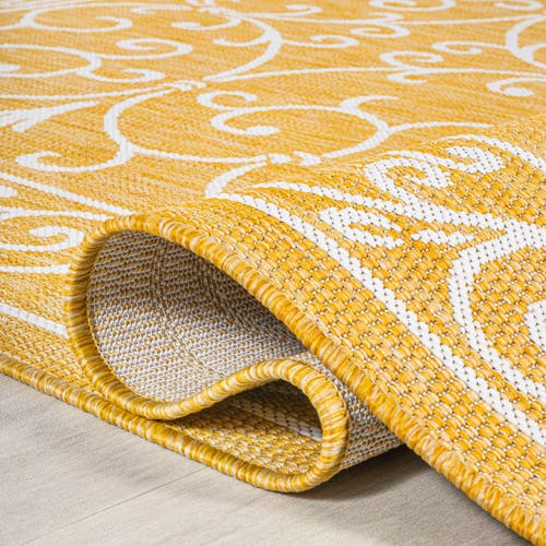 Jonathan Y Charleston Vintage Filigree Textured Weave Indoor/outdoor Round Area Rug In Yellow/cream