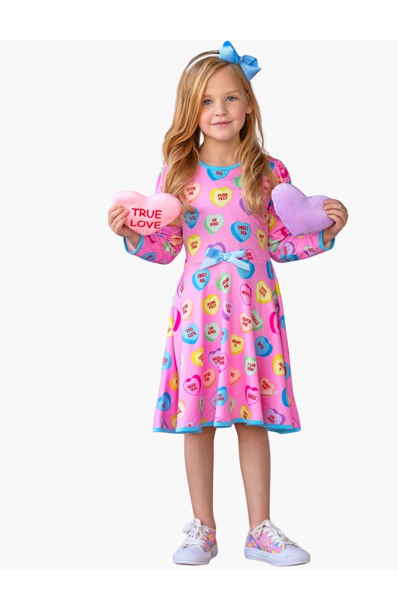 Mia Belle Girls Sweethearts Conversational Hearts Darling Valentine Dress, Main, color, Pink