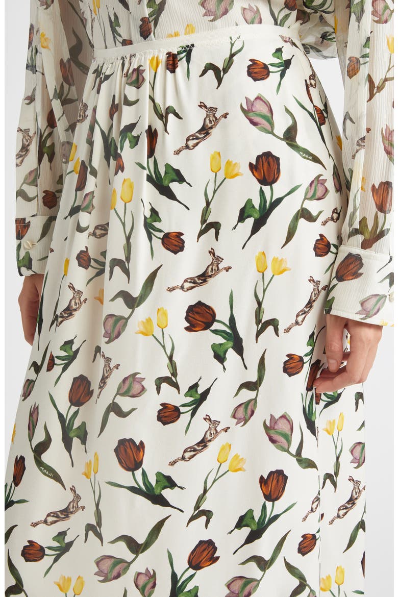 Tulips & Hares Ruffle Hem Crepe Back Satin Midi Skirt, Alternate, color, LIMESTONE