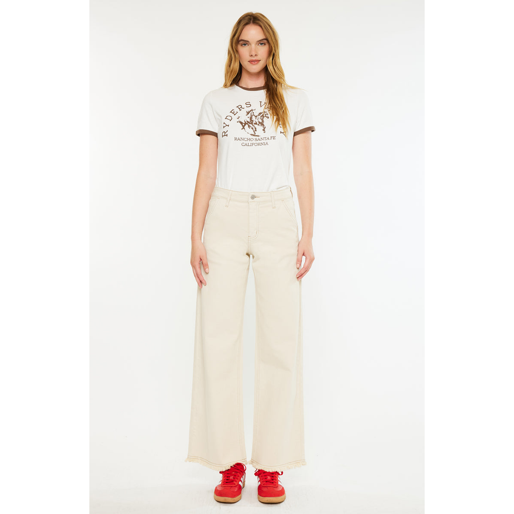 Kancan Grace High Rise Wide Jeans In White