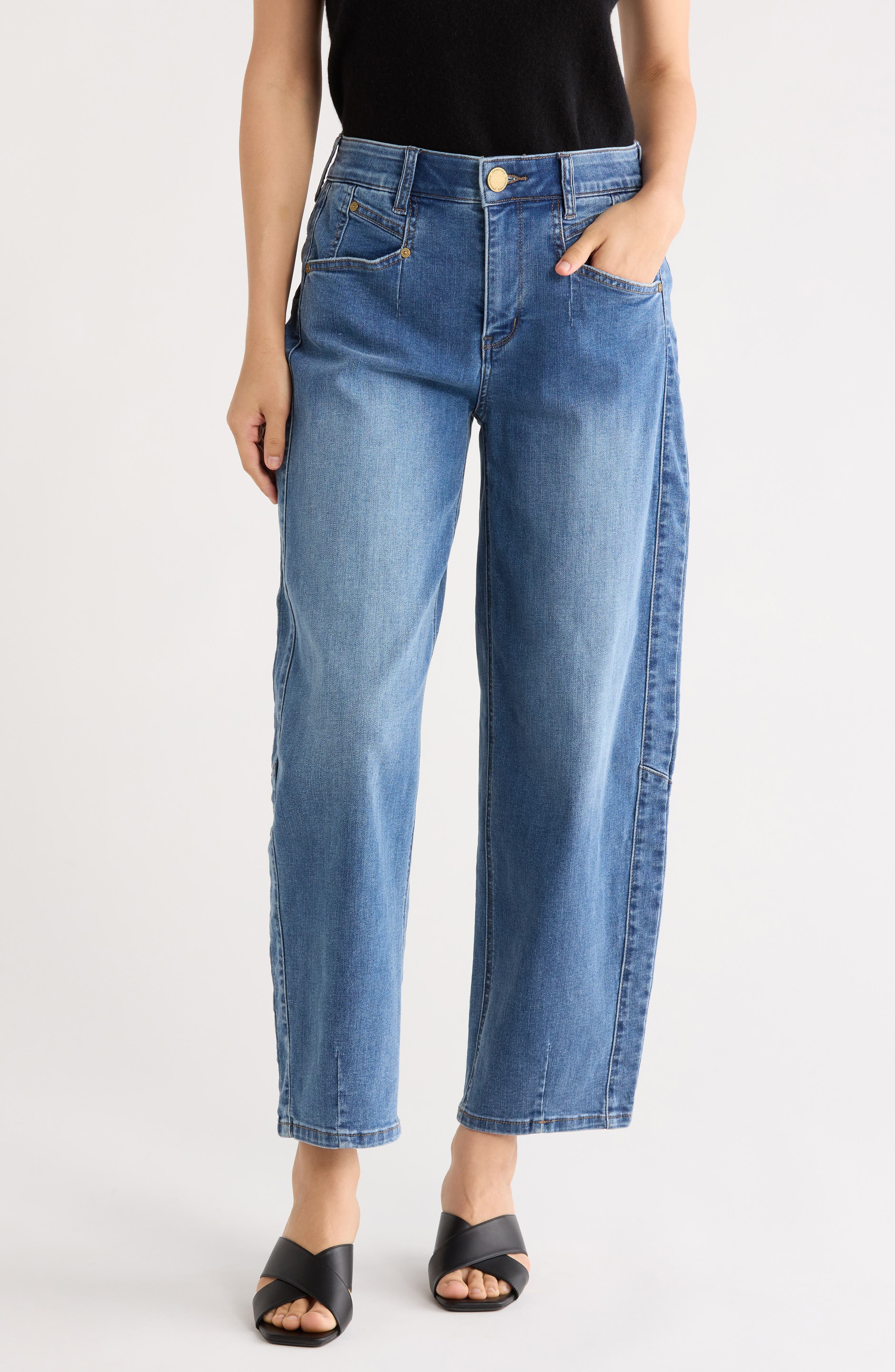 High Waist Ankle Barrel Leg Jeans