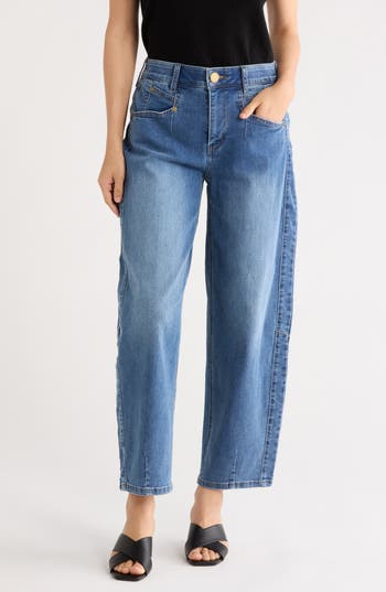 Democracy High Waist Ankle Barrel Leg Jeans in Mid Blue Artisinal at Nordstrom Rack, Size 14