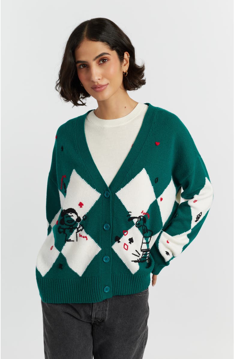 Chinti & Parker Wool Cashmere Peanuts Poker Cardigan, Main, color, Emerald