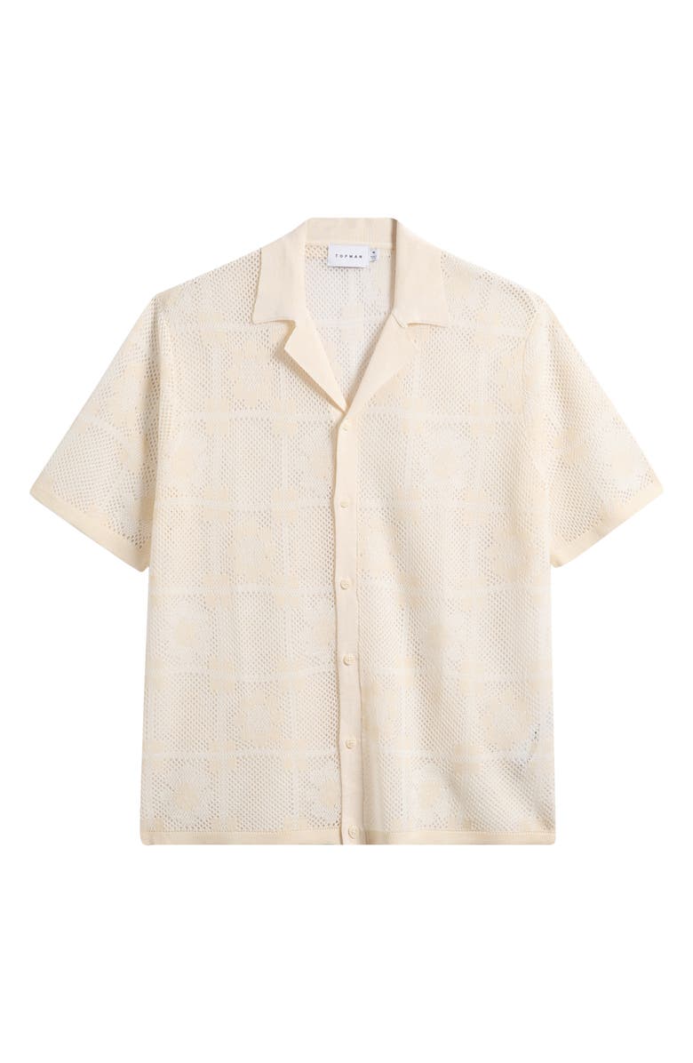 Topman Revere Open Stitch Button-Up Shirt, Alternate, color, Cream