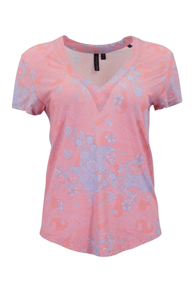 Paisley Explosion Womens V-neck Printed Top, Alternate, color, PAISLEY EXPLOSION CORAL