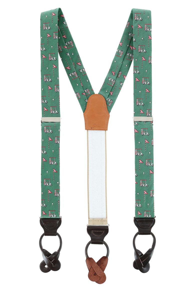 Embroidered Golf Pattern Silk Suspenders, Main, color, GREEN