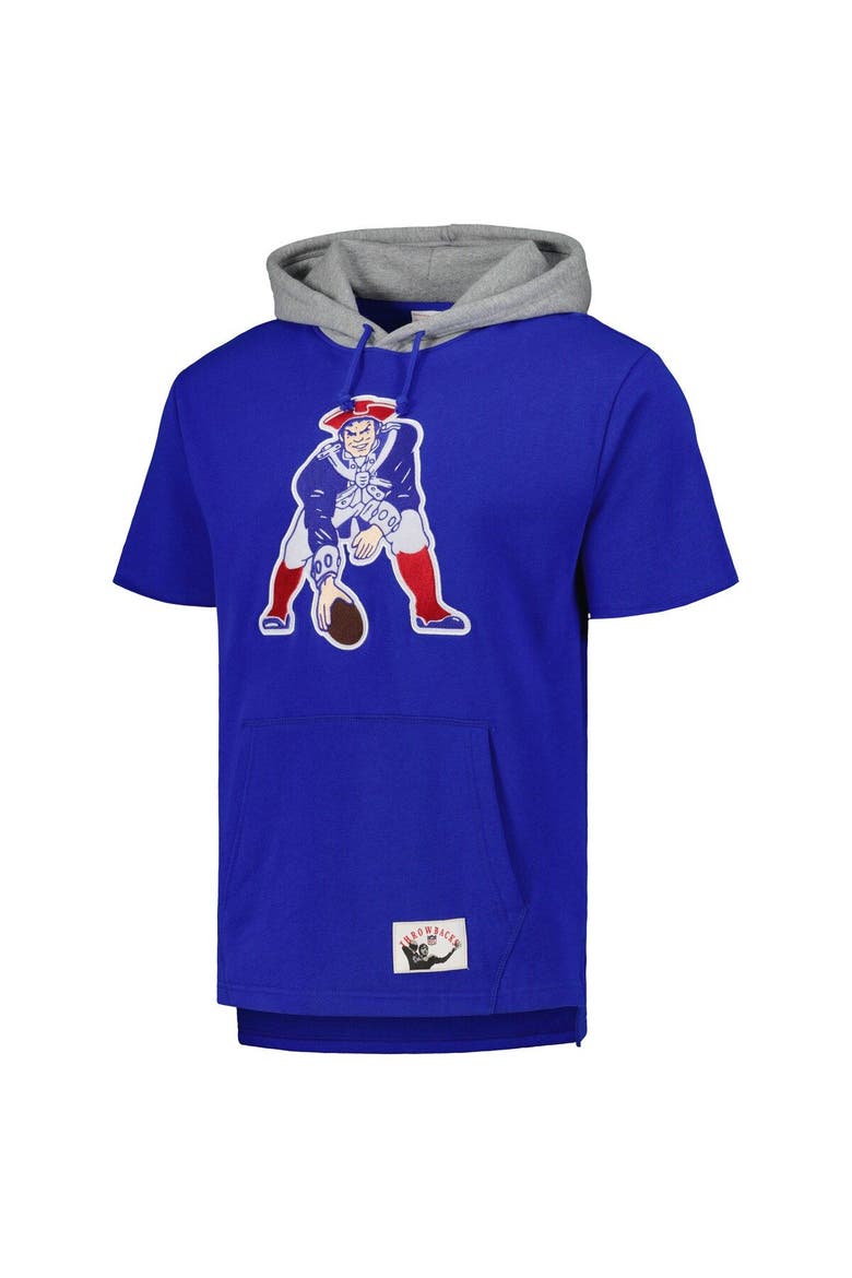 Men's Mitchell & Ness Royal New England Patriots Postgame Short Sleeve Hoodie, Alternate, color, Royal