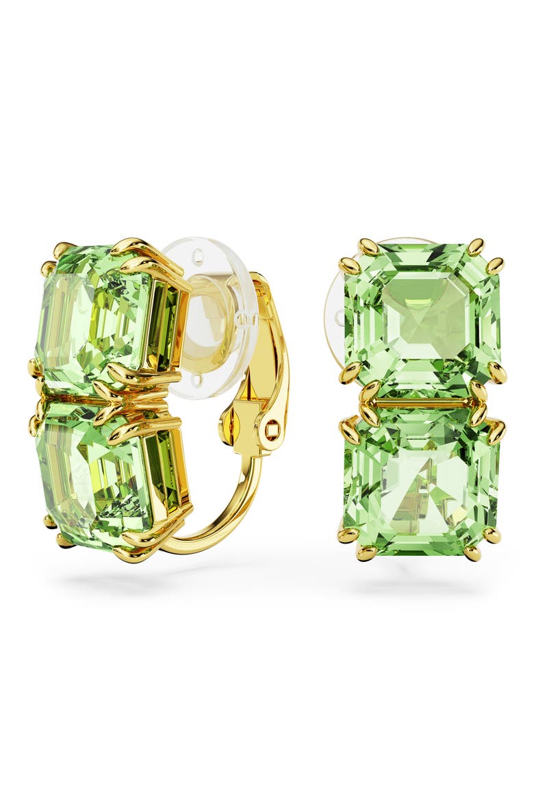 Millenia Square Crystal Clip-On Earrings, Main, color, GREEN