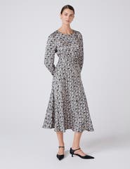 Ghost London Sophia Floral Satin Midi Belted Dress