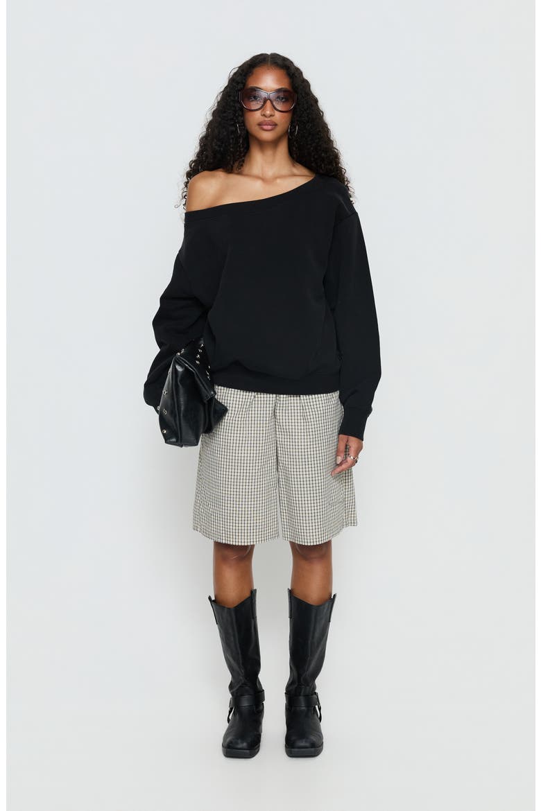 Wellness One-Shoulder Sweatshirt, Alternate, color, WASHED BLACK