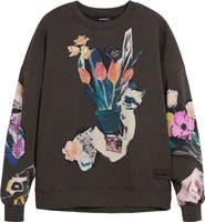 Desigual Abstract Floral Cotton Graphic Sweatshirt