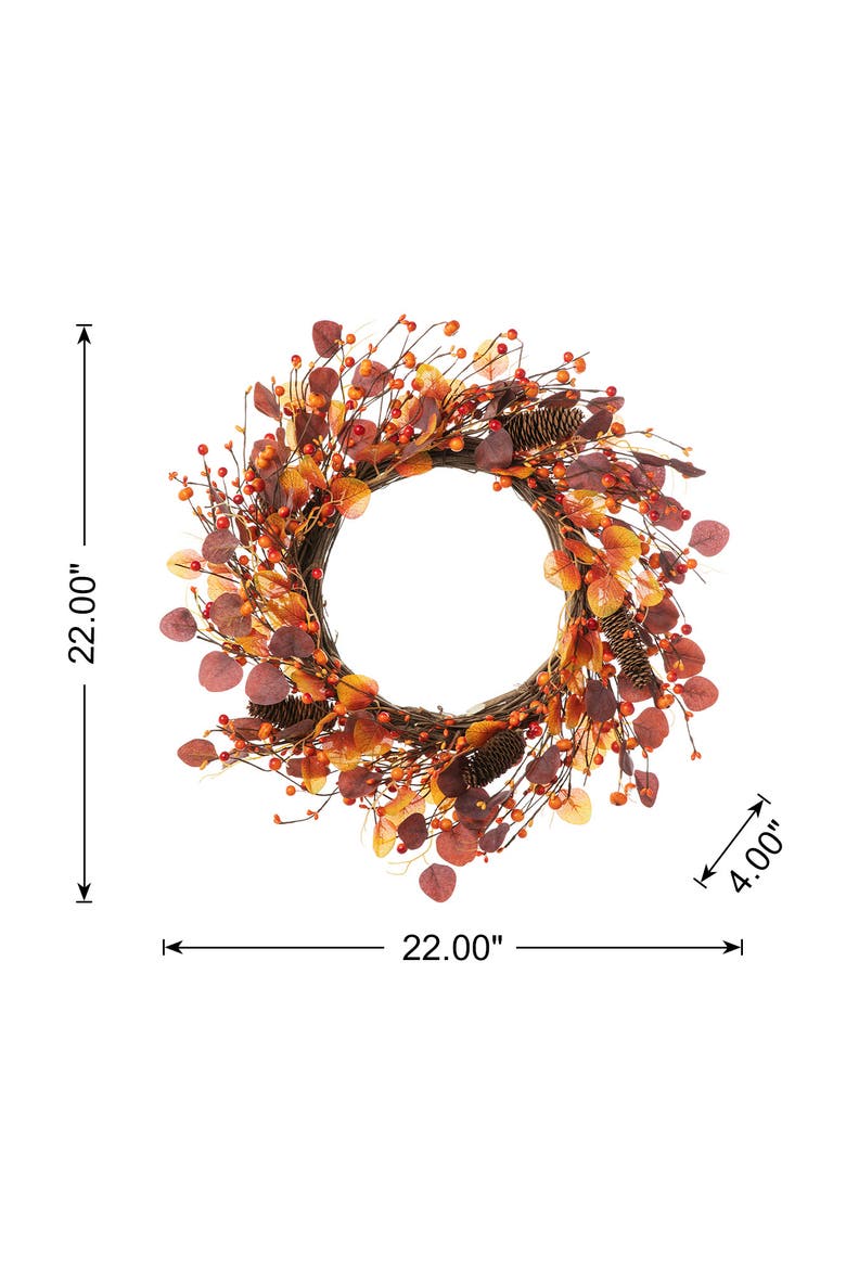 22"D Fall Eucalyptus Berry Wreath, Alternate, color, Orange