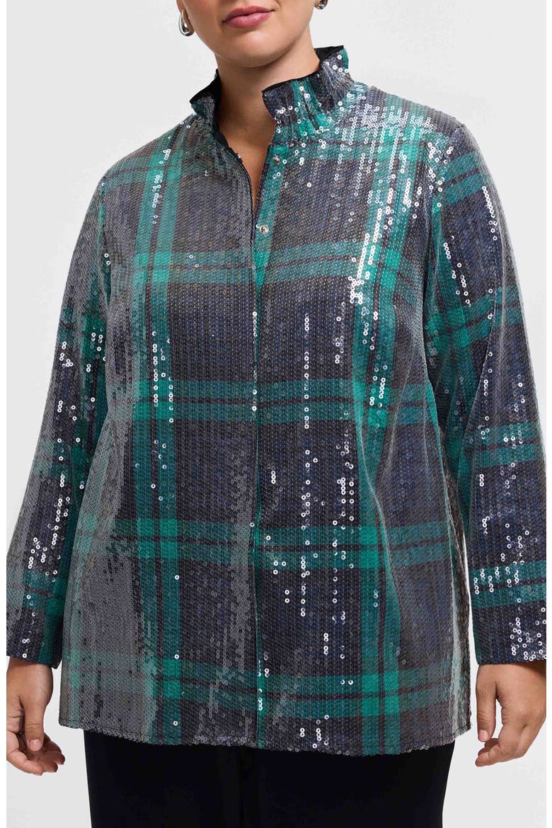 Carolina Sequin Plaid Cotton Blend Button-Up Shirt, Main, color, NAVY BLUE/ MULTI
