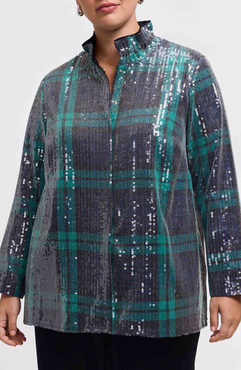 Carolina Sequin Plaid Cotton Blend Button-Up Shirt