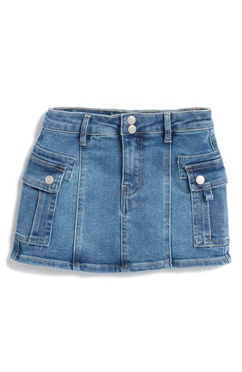Shop Tractr Kids' Cargo Denim Skirt In Med Wash
