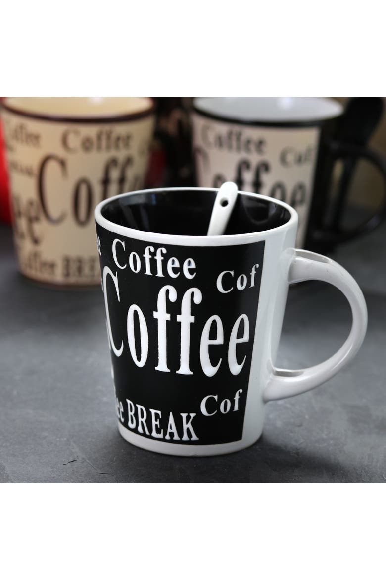 Bareggio 8 Piece 13 Ounce Coffee Mug with Spoon Set, Service for 4, Alternate, color, Assorted